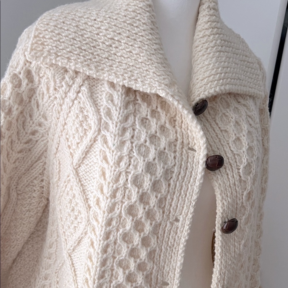 Wool Knit Cardigan with Leather Like Button Closure - Picture 2 of 6